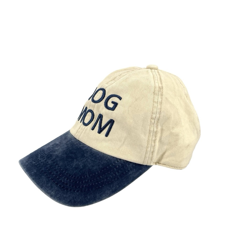 Dog Mom Hat Manhattan Hat Company Beige Blue Embroidered Strapback Dad Cap - Picture 2 of 7